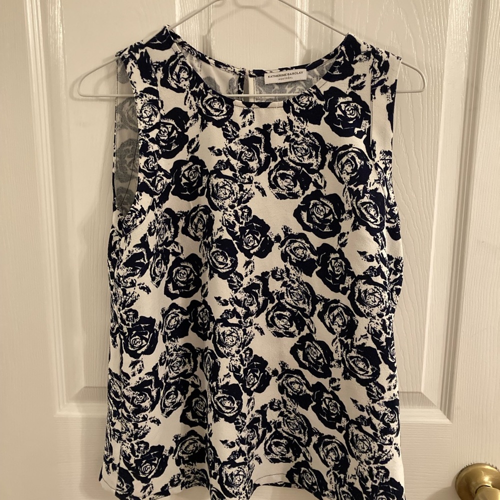 Blue and white floral blouse